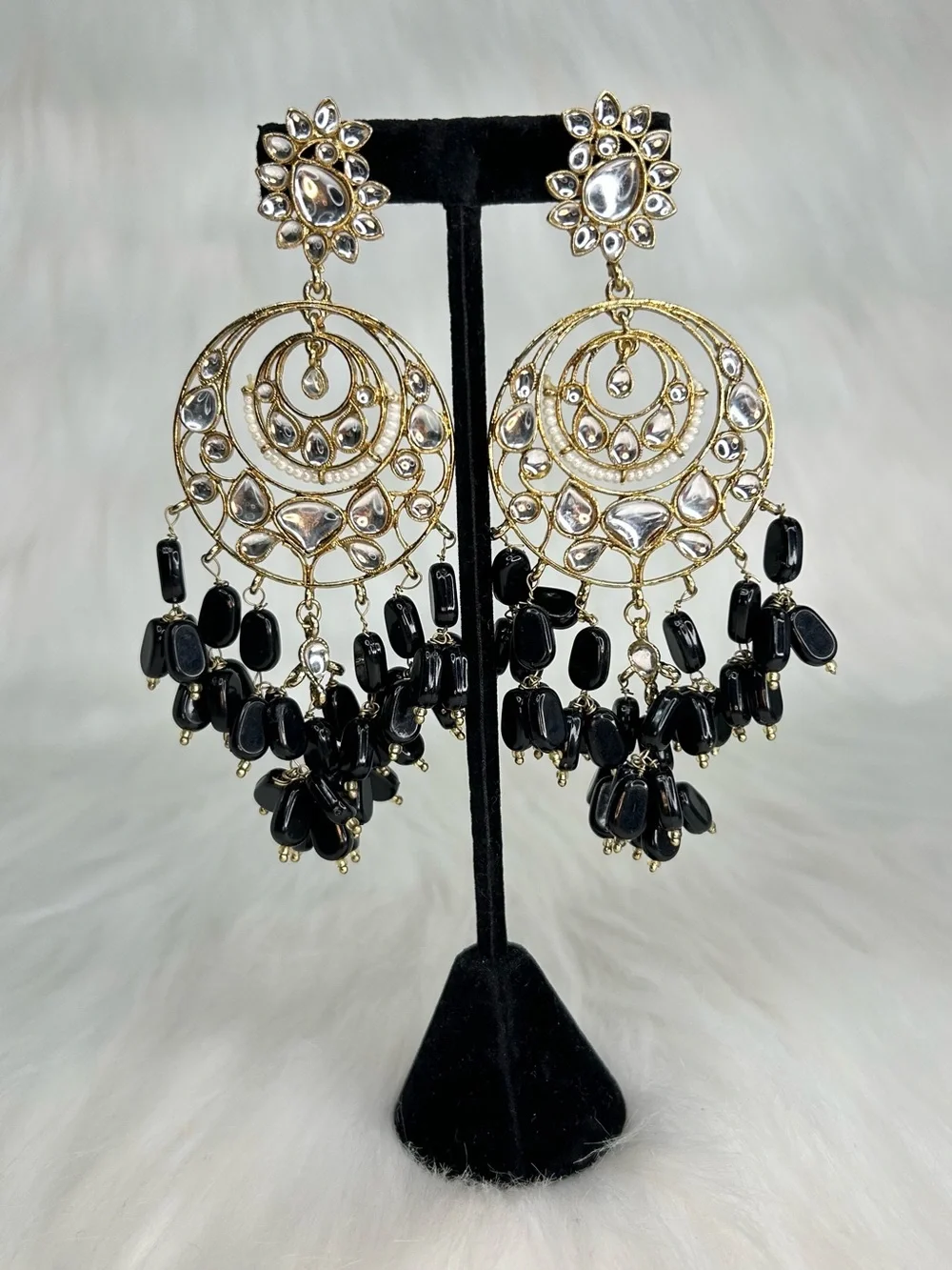 Black Gold Chandelier Lightweight Long Earrings